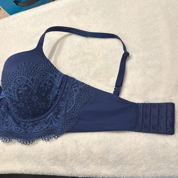 Victoria Secret Push Up Lace Bra 34DD Demi-Lined Navy Blue Women’s Adjustable - Picture 3 of 12